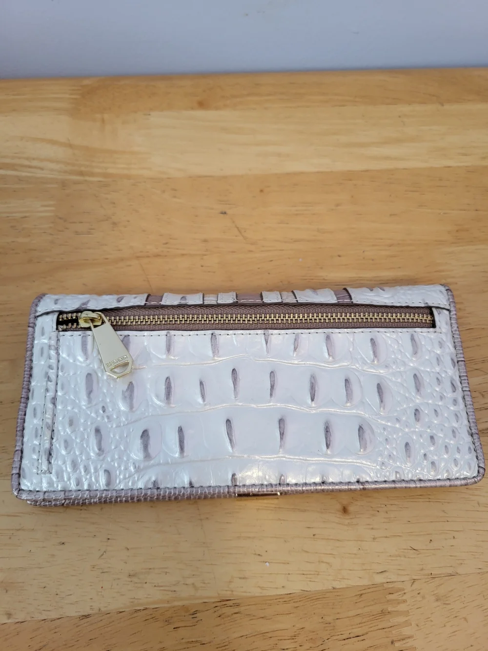 Brahmin Ivory and Tan Croc-Embossed Continental Wallet
